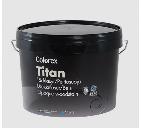 Dažai. Dažai, dažymo įrankiai, dažymo juostos. Fasadiniai dažai. Vandeniniai medinių namų dažai Colorex Titan bazė A 2,7l 