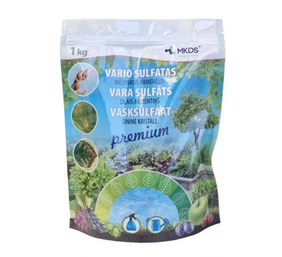 Sodo ir daržo prekės. Trąšos ir durpių substratai. Trąšos. Birios trąšos. Vario sulfatas PREMIUM 1kg 