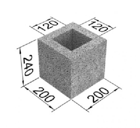 Statybinės medžiagos. Blokeliai. Keramzitiniai blokeliai. Ventiliacinis blokas FIBO vienos skylės 200x200 mm 