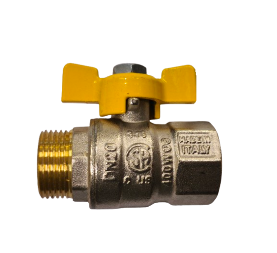 Santechnikos prekės. Uždaromoji ir jungiamoji santechninė armatūra. Rutuliniai ventiliai. Ventilis dujoms 3/4