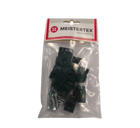 Metalų gaminiai . Tvoros, tvoralentės, tinklai tvoroms. Tvorų tvirtinimo elementai. Vielos laikiklis apvaliam stulpui RAL6005 10vnt 