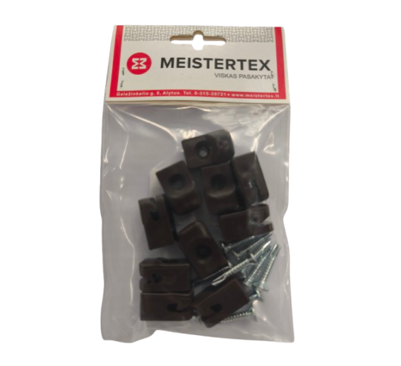 Metalų gaminiai . Tvoros, tvoralentės, tinklai tvoroms. Tvorų tvirtinimo elementai. Vielos laikiklis apvaliam stulpui RAL8017 10vnt 