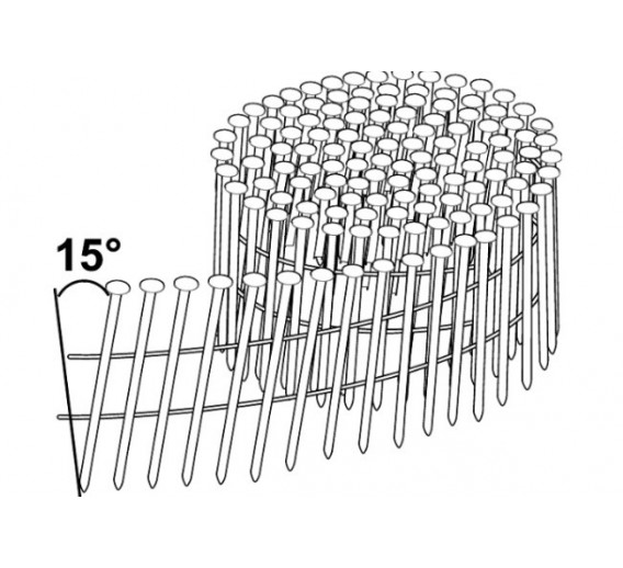 Darbo įrankiai. Pneumo įrankiai, viniakalės ir jų priedai. Vinys pneumatinėms viniakalėms. Vinys 15 laipsnių būgninės. Vinys 2,8x75 mm, Essve772875, M-fusion 1000 vnt. 