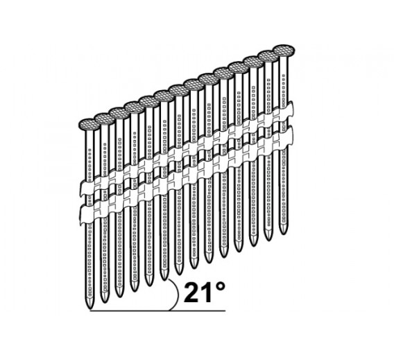 Darbo įrankiai. Pneumo įrankiai, viniakalės ir jų priedai. Vinys pneumatinėms viniakalėms. Vinys 21 laipsnio. Vinys 3,1x90 mm, 21D, rifl. Essve 777475, 1200 vnt. 