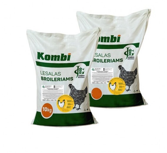 Gyvūnų prekės. Kombinuoti pašarai. Lesalai paukščiams. Visaverčiai lesalai broileriams nuo 29 iki 42 dienų, 10 kg 