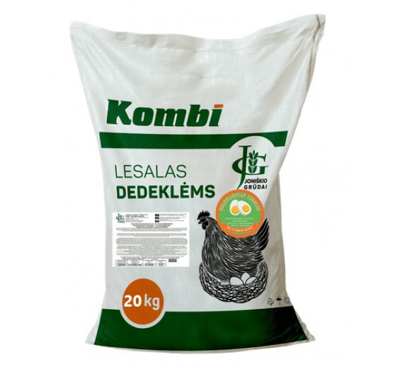 Gyvūnų prekės. Kombinuoti pašarai. Lesalai paukščiams. Visavertis granuliuotas vištų dedeklių lesalas KOMBI, 20kg 
