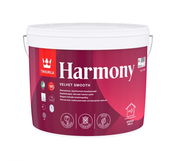 Dažai. Dažai, dažymo įrankiai, dažymo juostos. Vandeniniai dažai. Visiškai matiniai dažai Tikkurila Harmony A 9l 