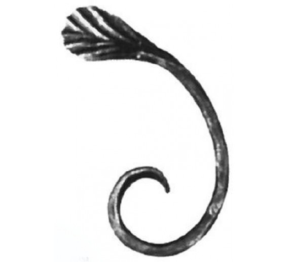 Metalų gaminiai . Dekoratyviniai metalo elementai ir ruošiniai. Antgaliai, stogeliai, žiedai. Voliuta J120XFAKL KAIRĖ 120x60 mm 