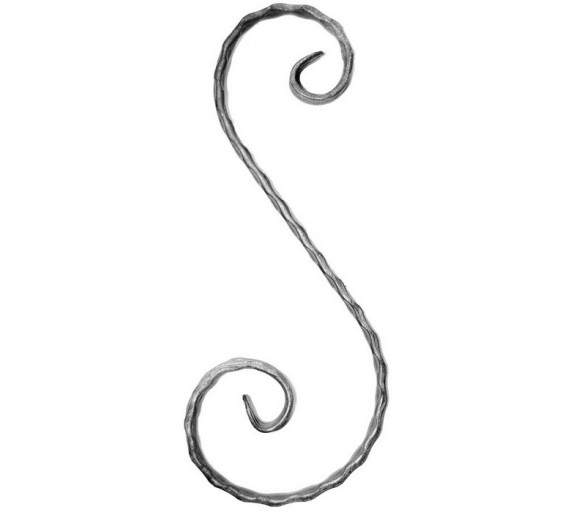 Metalų gaminiai . Dekoratyviniai metalo elementai ir ruošiniai. Antgaliai, stogeliai, žiedai. Voliuta J150SKL 150x70 mm 