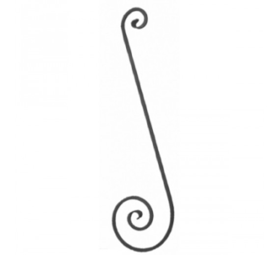 Metalų gaminiai . Dekoratyviniai metalo elementai ir ruošiniai. Antgaliai, stogeliai, žiedai. Voliuta K900S 900x250 mm