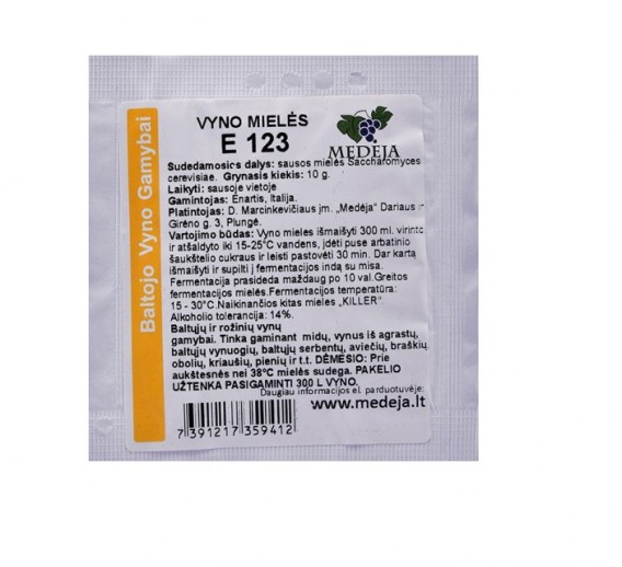 Sodo ir daržo prekės. Vyno gamybos įranga, medžiagos vyno gamybai. Vyno mielės E 123, 10g 