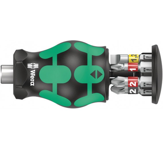 Darbo įrankiai. Mechaniniai įrankiai. Atsuktuvai, antgaliai. Atsuktuvai, atsuktuvų rinkiniai. Atsuktuvų rinkiniai. Wera Kraftform Kompakt mini atsuktuvas, su 6x PH, PZ, SL antgaliais