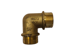 Santechnikos prekės. Vamzdynų sistemos. Vamzdžių sujungimo detalės. Žalvarinės jungtys. Žalvarinės alkūnės. Žalvarinė alkūnė su atrama išoriniu sriegiu 3/4