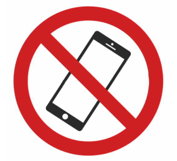 Darbo saugos prekės. Saugos ženklai, aptvėrimo juostos. Ženklas Draudžiama naudotis mobiliuoju telefonu, 150x150mm 