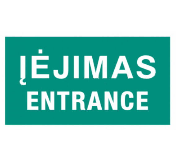 Darbo saugos prekės. Saugos ženklai, aptvėrimo juostos. Ženklas  ĮĖJIMAS Entrance 130x230 mm 