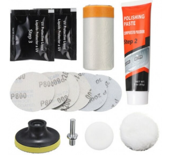 Darbo įrankiai. Prekės automobiliams. Automobiliniai įrankiai, pompos. Žibintų poliravimo rinkinys 