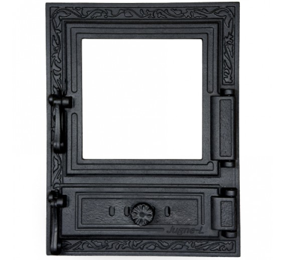 Metalų gaminiai . Ketaus gaminiai. Židinio durelės su stiklu 490x380 mm