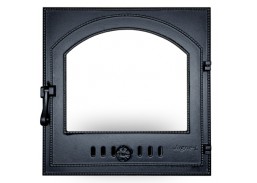 Metalų gaminiai . Ketaus gaminiai. Židinio durelės su stiklu 495x495 mm