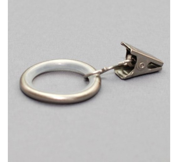 Vidaus apdailos prekės. Kitos apdailos medžiagos. Karnizai. Metaliniai karnizai ir jų detalės. Karnizų žiedai, segtukai. Žiedai MODERN su segtukais 16 mm šv. matinės sidabro sp.10 vnt. 