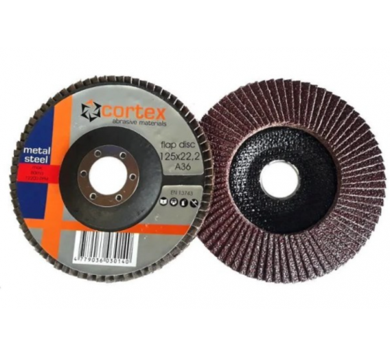 Darbo įrankiai. Įrankių priedai. Šlifavimo medžiagos. Žiedlapiniai šveitimo diskai. Žiedlapinis diskas d125 P36 T27 